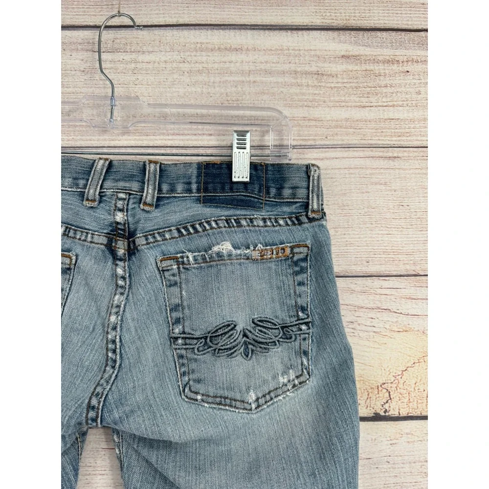 Lucky Brand Mod Madeline Jean Women 8 Blue Distressed JNCO Hatchetman Patch Y2K